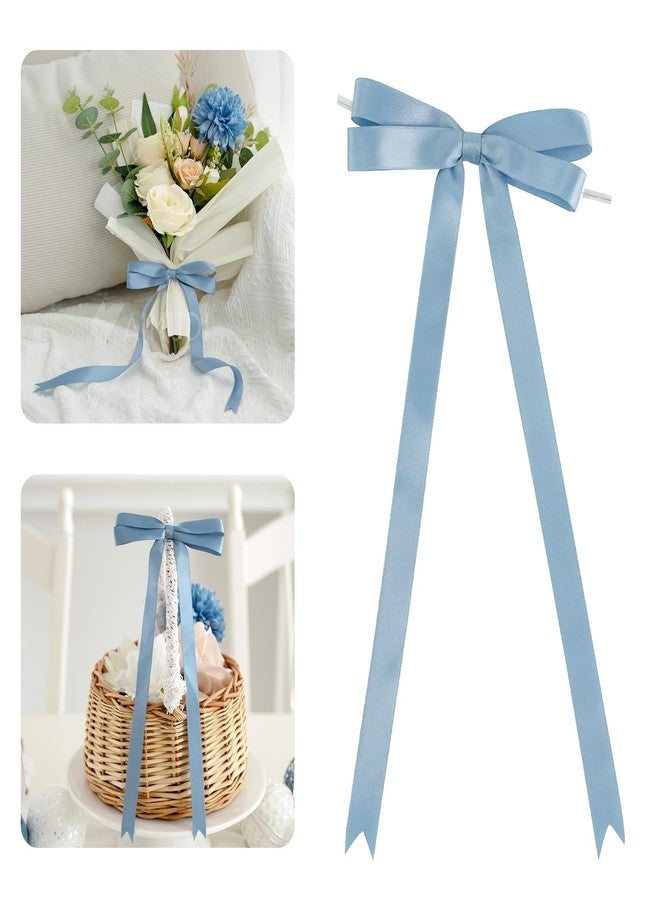 AIMUDI Dusty Blue Bows 5 × 10" Satin Bows for Gift Wrapping Twist Tie Bows Premade Ribbon Bows for Bouquets Invitations Baskets Crafts Wreaths Wedding Birthday Baby Shower Party Decorations, 36 PCs - Image 1